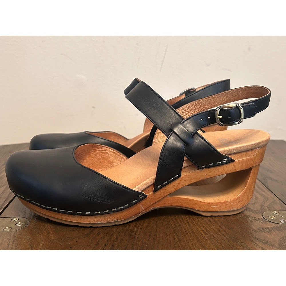 Dansko Taci Waxy Black Wedge leather Mary Jane Clogs Women's Size 41 US 10.5-11 - Picture 7 of 14